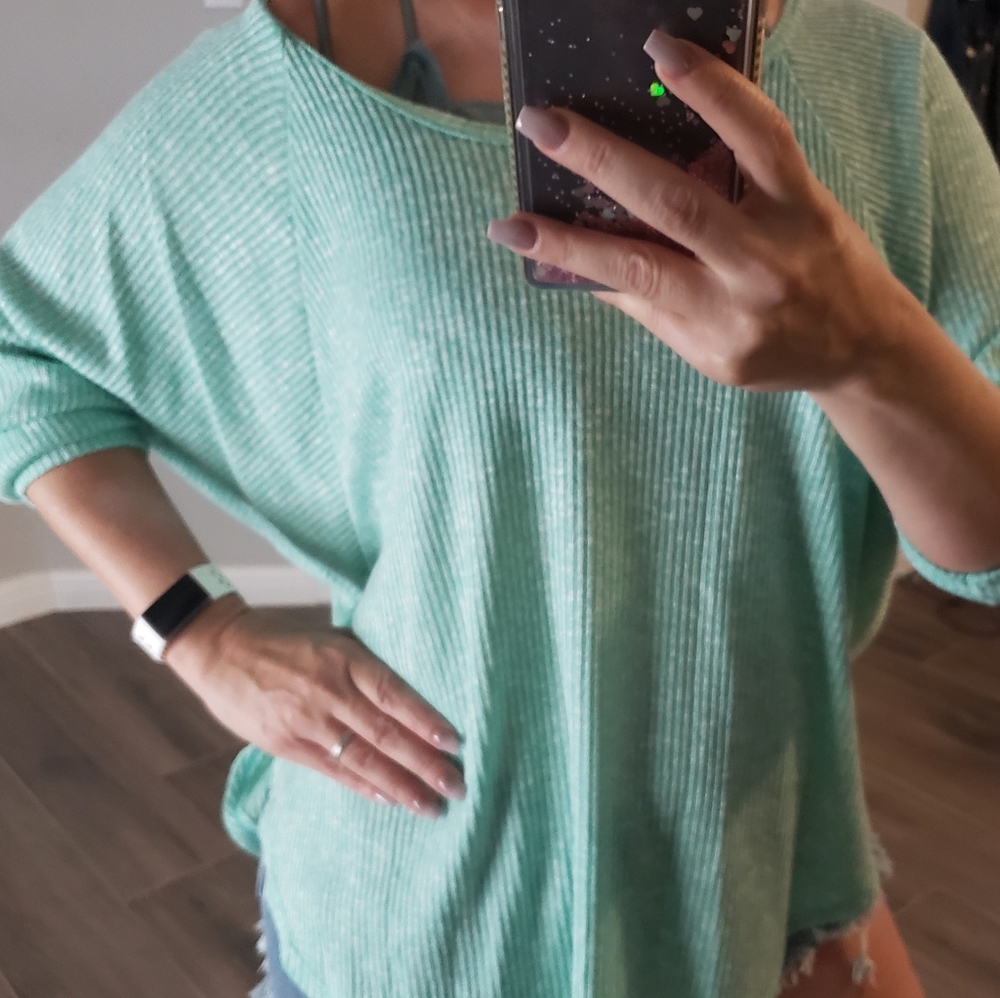 Mint Ribbed Blouse - Picture 3 of 4